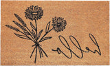 36" X 72" Brown And Black Floral Hello Outdoor Coir Door Mat - Homeroots - Flyclothing LLC