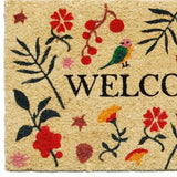 17" X 29" Brown Red Black And Green Floral Birds Welcome Outdoor Coir Door Mat - Homeroots - Flyclothing LLC