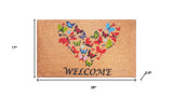 17" X 29" Brown And Red Butterfly Heart Welcome Outdoor Coir Door Mat - Homeroots - Flyclothing LLC
