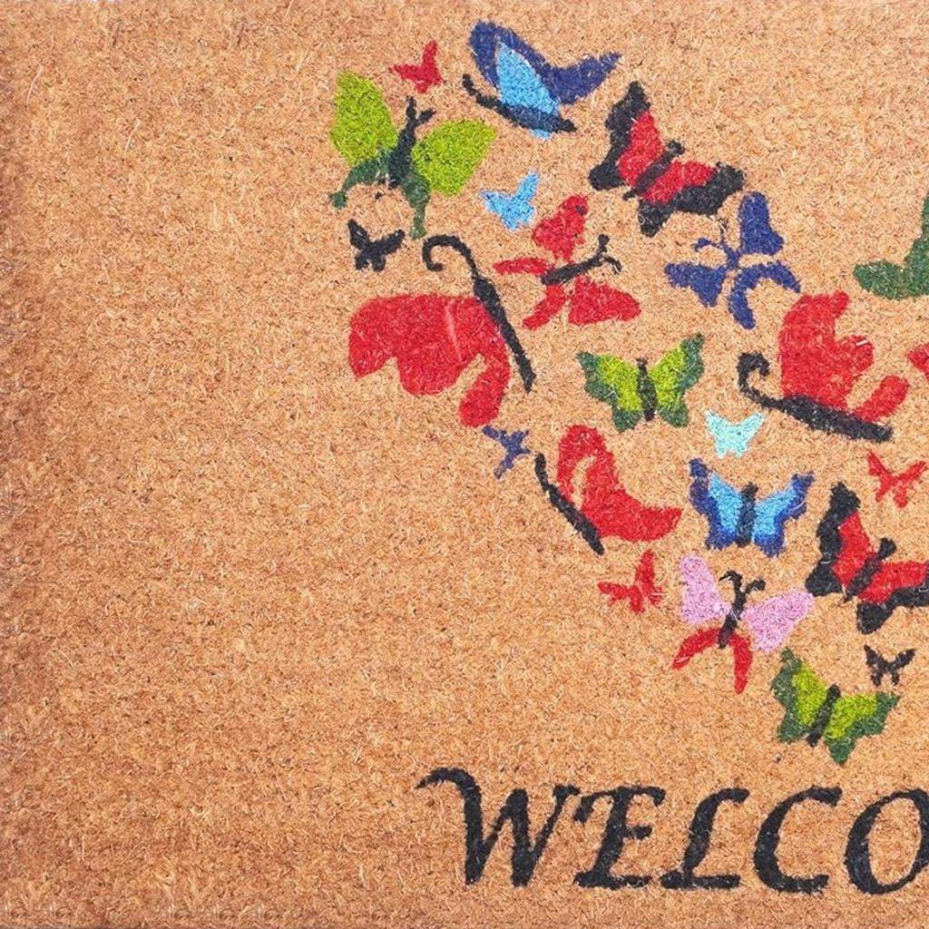 17" X 29" Brown And Red Butterfly Heart Welcome Outdoor Coir Door Mat - Homeroots - Flyclothing LLC