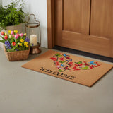 17" X 29" Brown And Red Butterfly Heart Welcome Outdoor Coir Door Mat - Homeroots - Flyclothing LLC