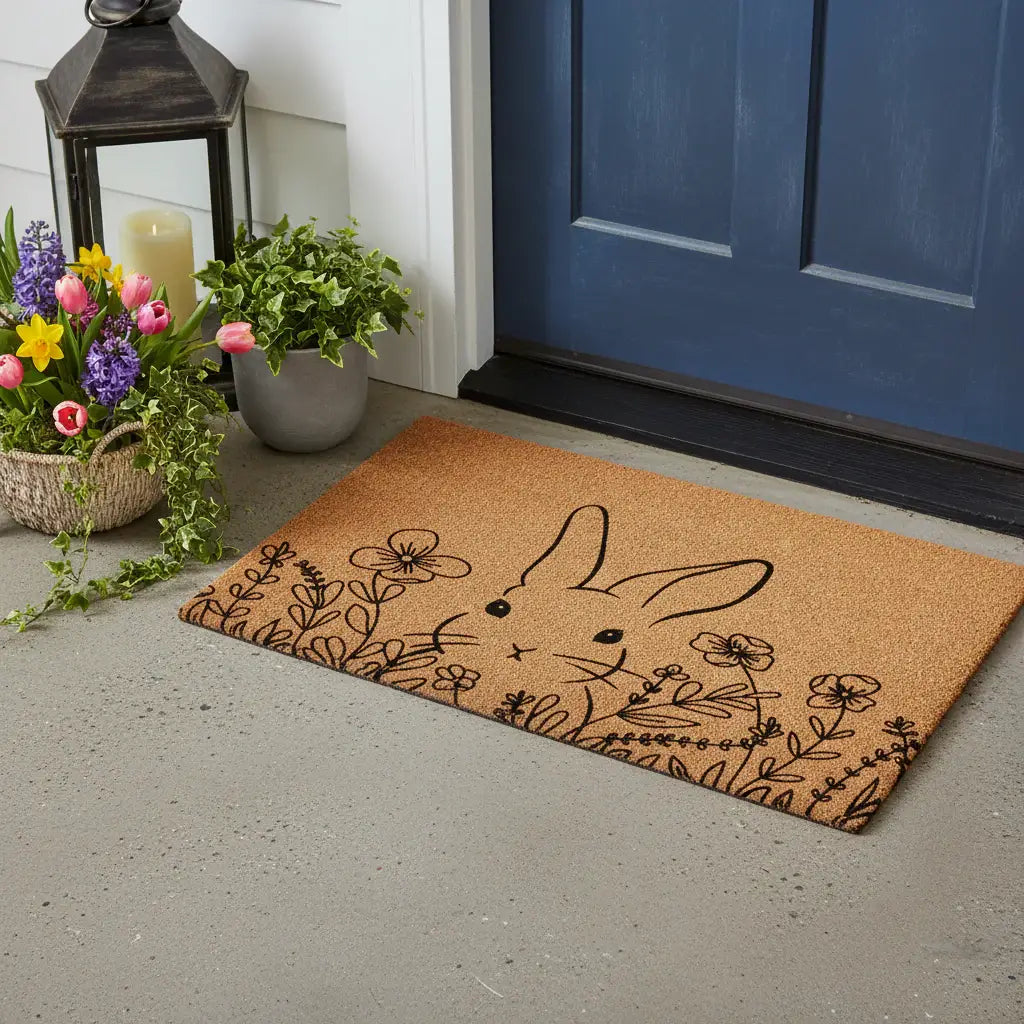 17" X 29" Brown And Black Bunny Floral Outdoor Coir Door Mat - Homeroots - Flyclothing LLC