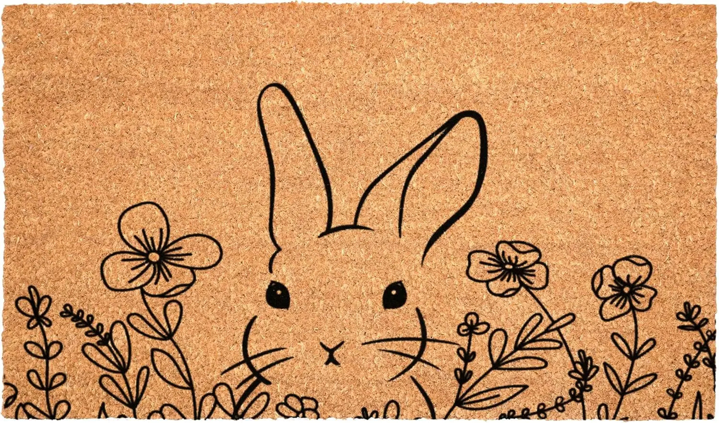24" X 36" Brown And Black Bunny Floral Outdoor Coir Door Mat - Homeroots - Flyclothing LLC