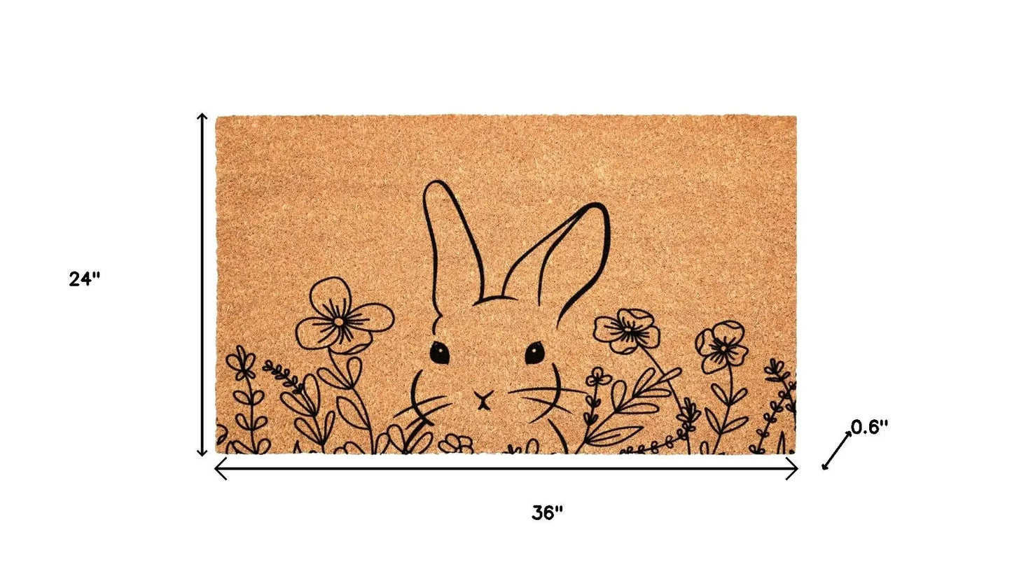 24" X 36" Brown And Black Bunny Floral Outdoor Coir Door Mat - Homeroots - Flyclothing LLC