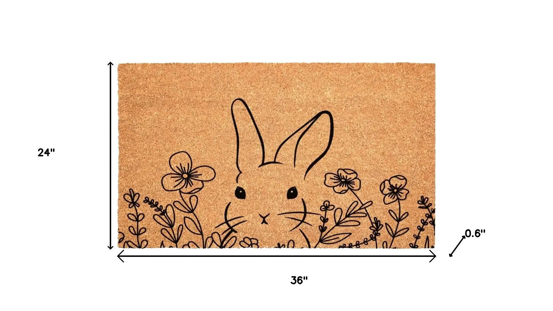 24" X 36" Brown And Black Bunny Floral Outdoor Coir Door Mat - Homeroots - Flyclothing LLC