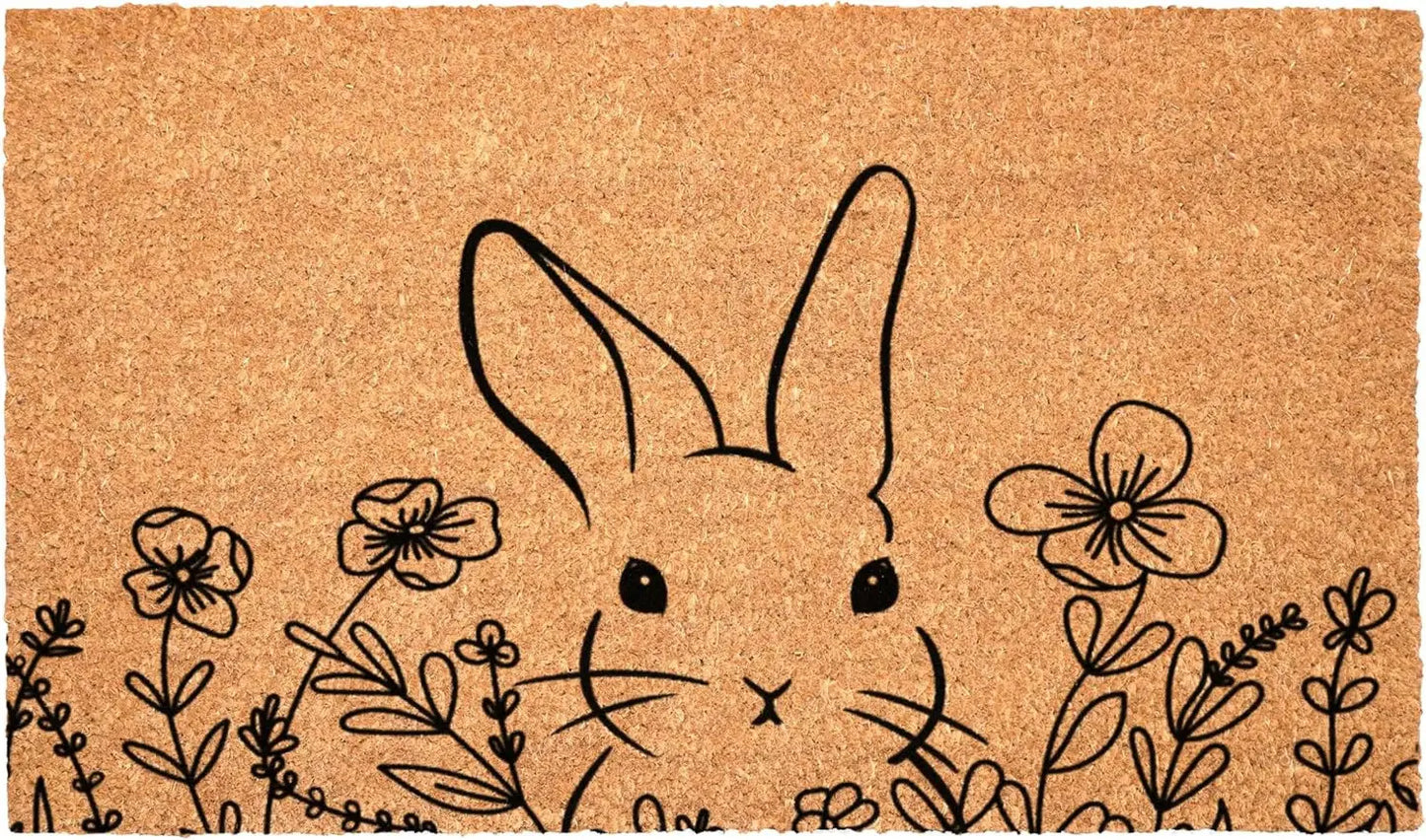 24" X 36" Brown And Black Bunny Floral Outdoor Coir Door Mat - Homeroots - Flyclothing LLC