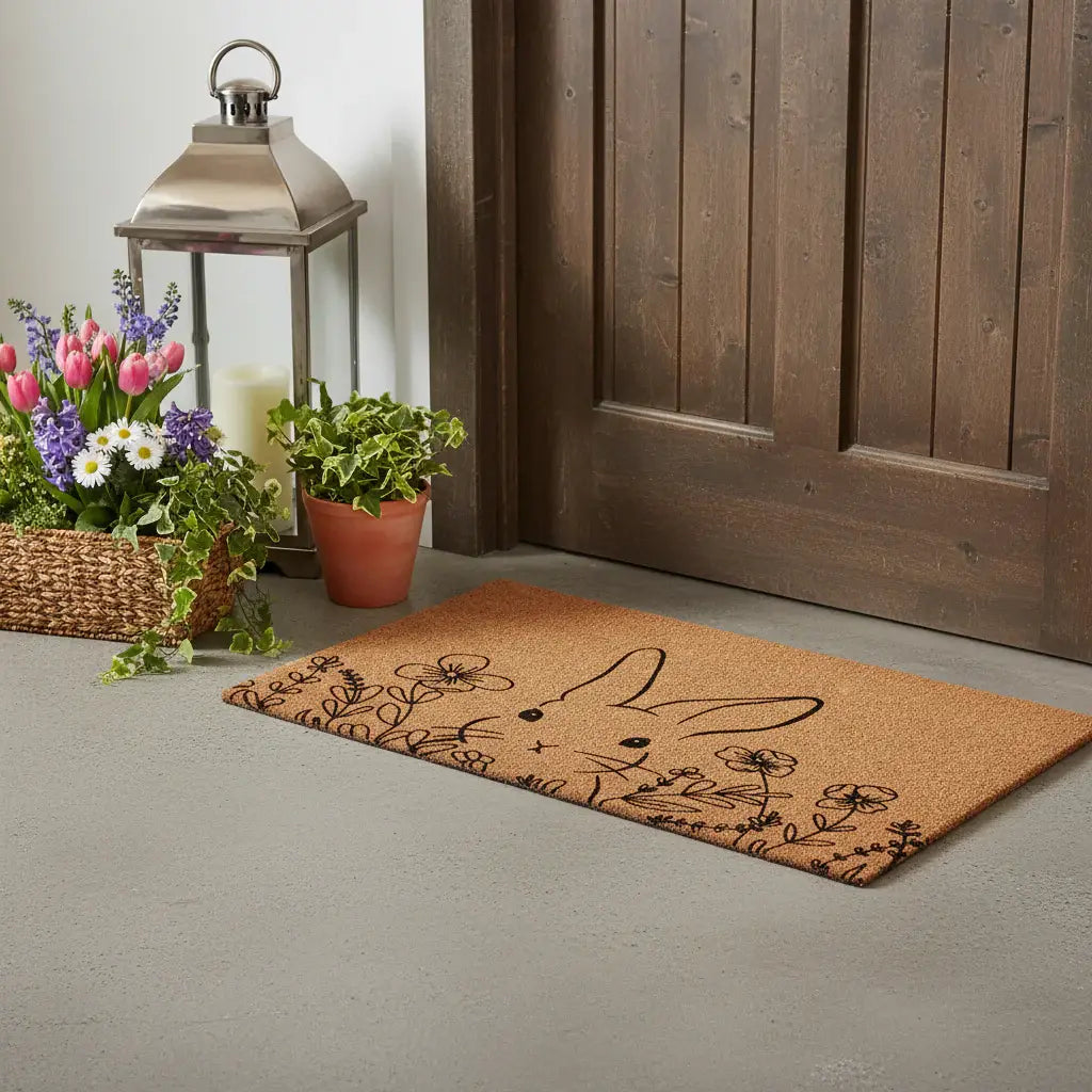 24" X 36" Brown And Black Bunny Floral Outdoor Coir Door Mat - Homeroots - Flyclothing LLC