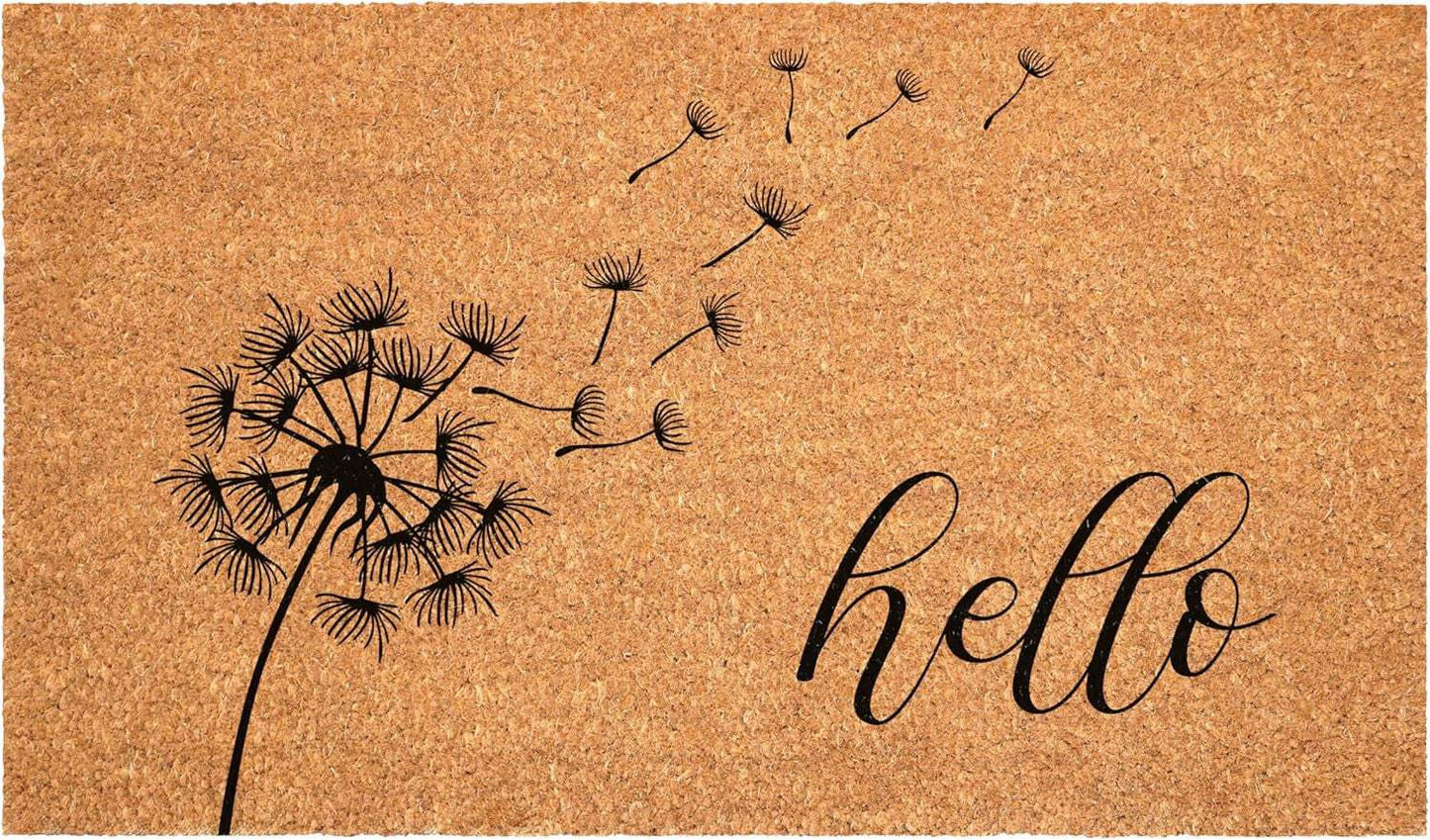 24" X 36" Brown And Black Floral Hello Outdoor Coir Door Mat - Homeroots - Flyclothing LLC