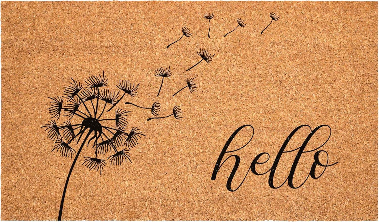 24" X 36" Brown And Black Floral Hello Outdoor Coir Door Mat - Homeroots - Flyclothing LLC