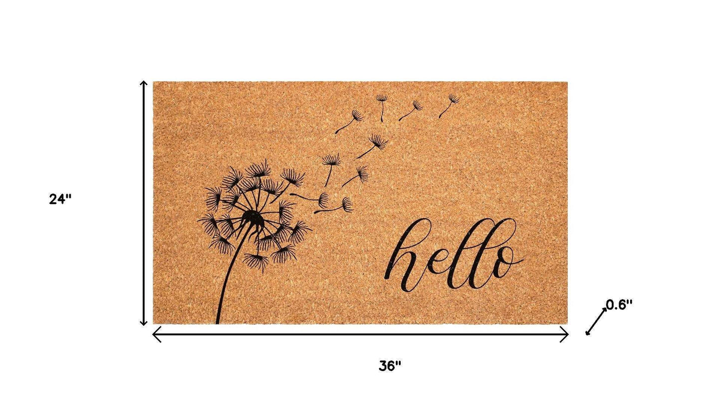 24" X 36" Brown And Black Floral Hello Outdoor Coir Door Mat - Homeroots - Flyclothing LLC