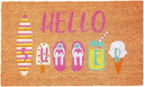 17" X 29" Brown Pink And White Hello Summer Outdoor Coir Door Mat - Homeroots - Flyclothing LLC