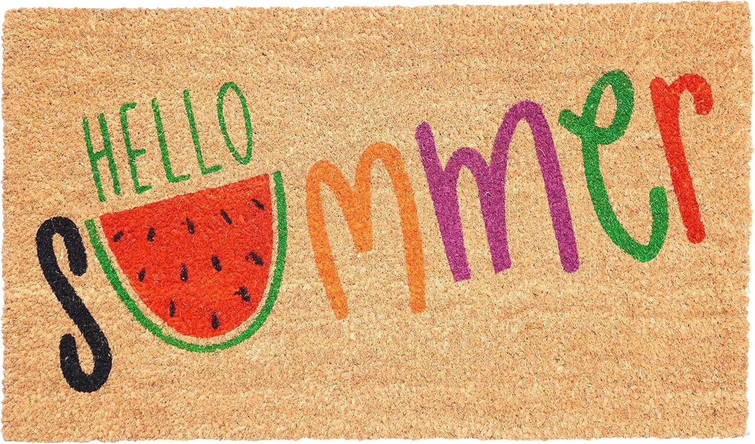 17" X 29" Brown Green And Red Hello Summer Outdoor Coir Door Mat - Homeroots - Flyclothing LLC