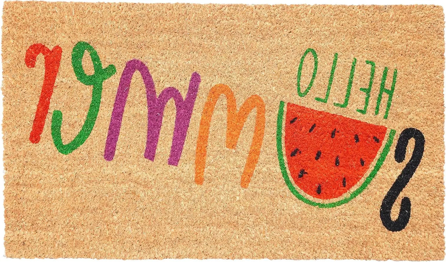 24" X 36" Brown Green And Red Hello Summer Outdoor Coir Door Mat - Homeroots - Flyclothing LLC