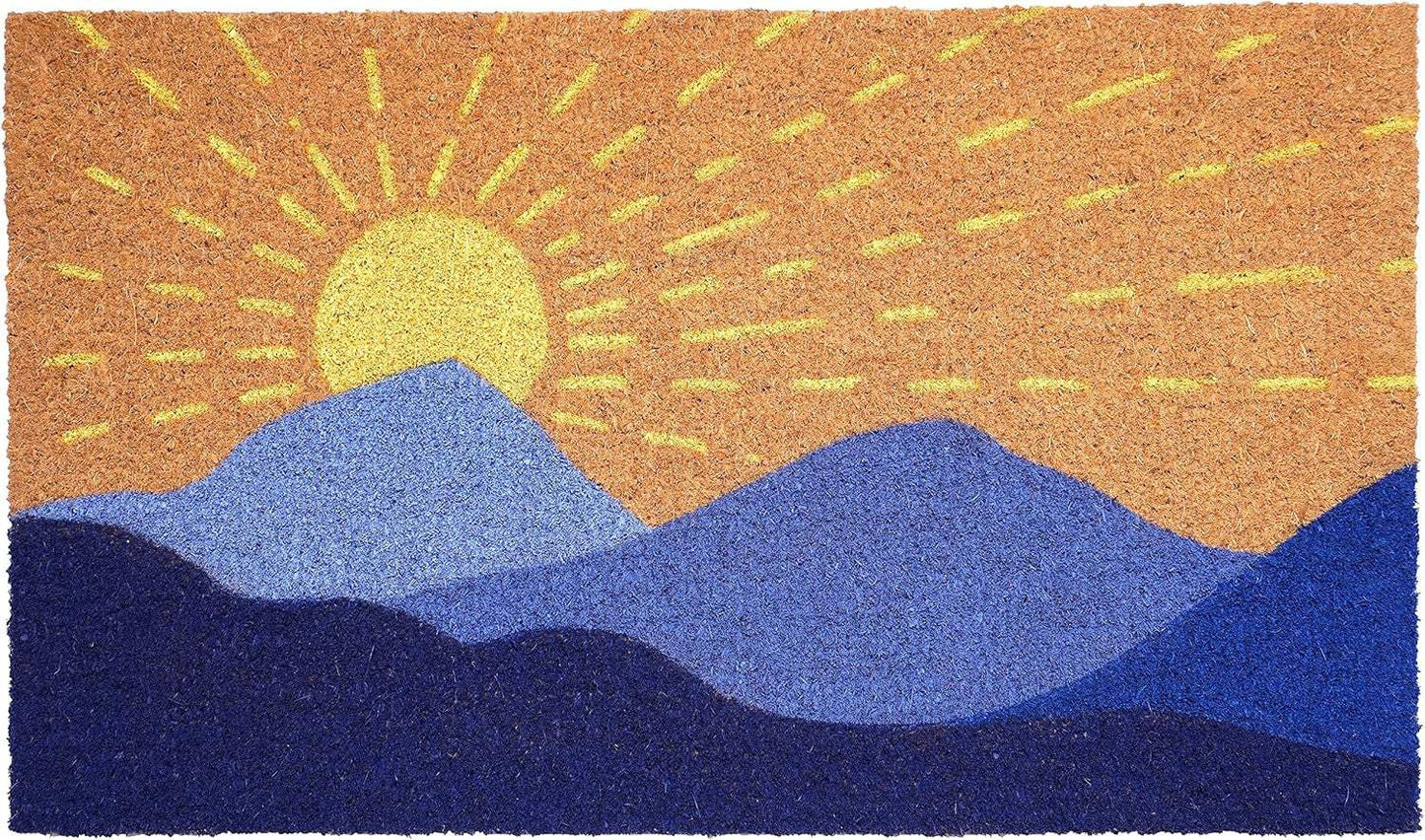 17" X 29" Brown Blue And Yellow Mountain Sunrise Outdoor Coir Door Mat - Homeroots - Flyclothing LLC
