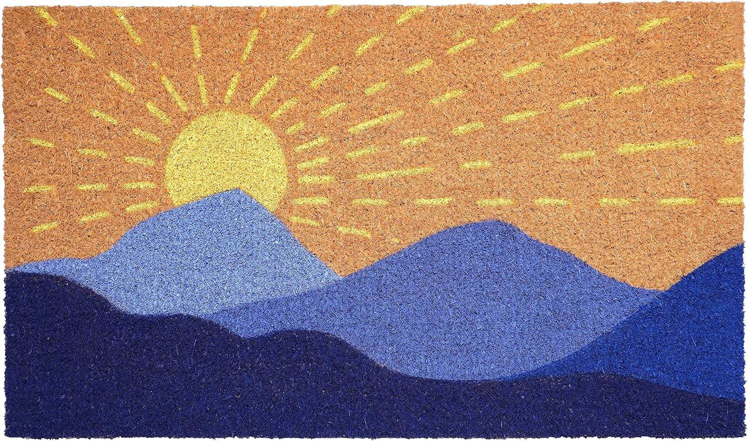 17" X 29" Brown Blue And Yellow Mountain Sunrise Outdoor Coir Door Mat - Homeroots - Flyclothing LLC