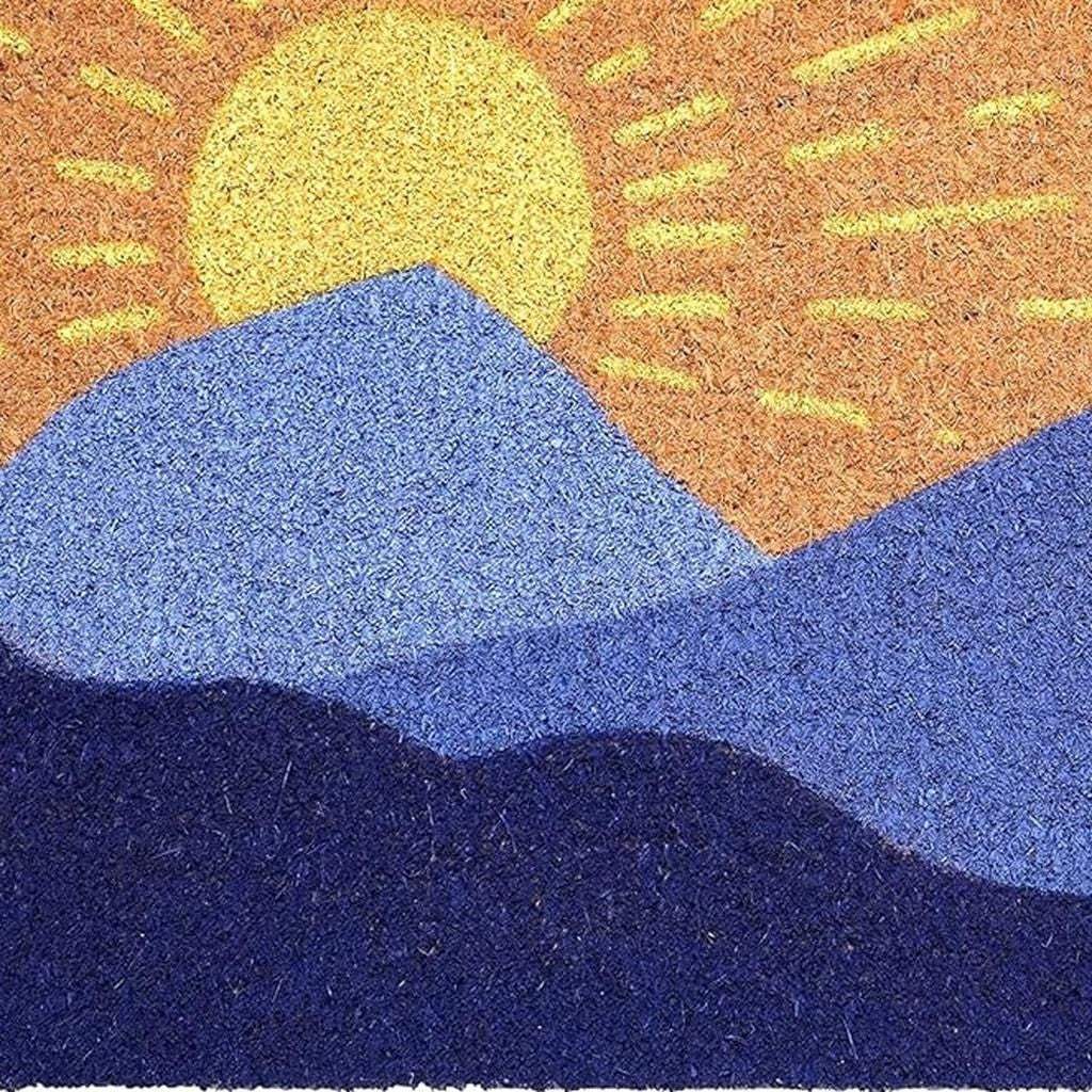 17" X 29" Brown Blue And Yellow Mountain Sunrise Outdoor Coir Door Mat - Homeroots - Flyclothing LLC