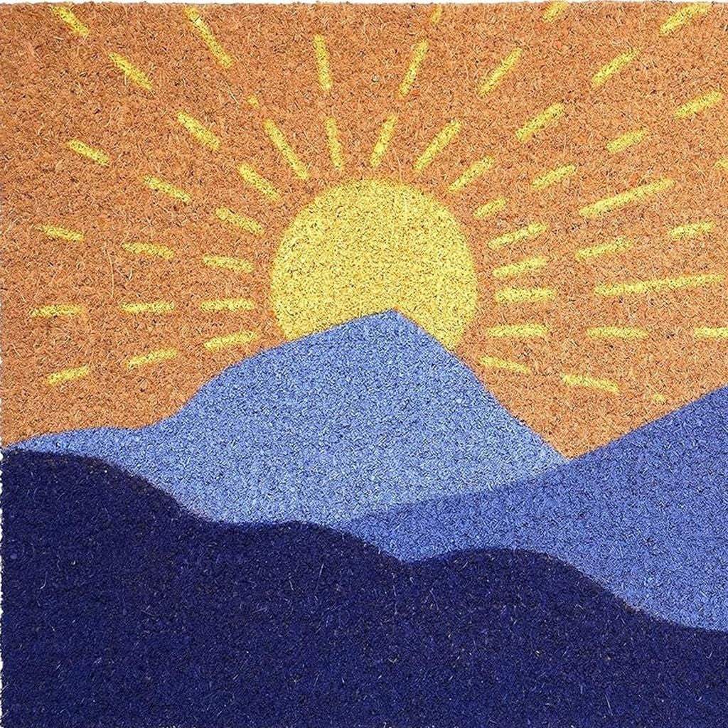 17" X 29" Brown Blue And Yellow Mountain Sunrise Outdoor Coir Door Mat - Homeroots - Flyclothing LLC