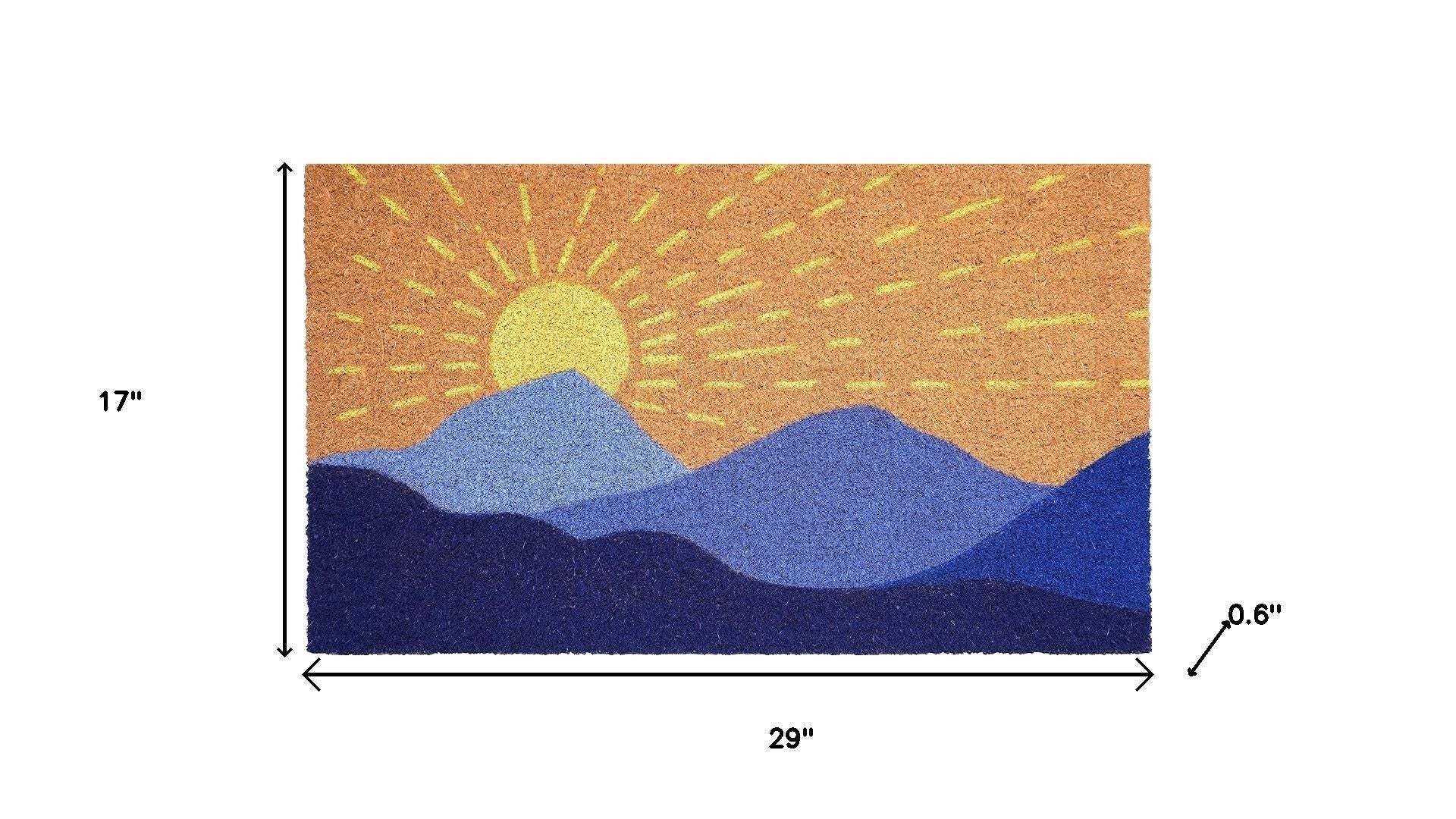 17" X 29" Brown Blue And Yellow Mountain Sunrise Outdoor Coir Door Mat - Homeroots - Flyclothing LLC