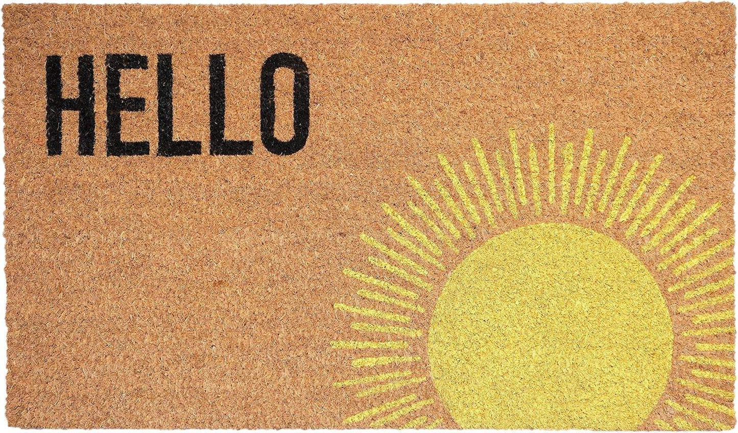 17" X 29" Brown Yellow And Black Sunny Hello Outdoor Coir Door Mat - Homeroots - Flyclothing LLC