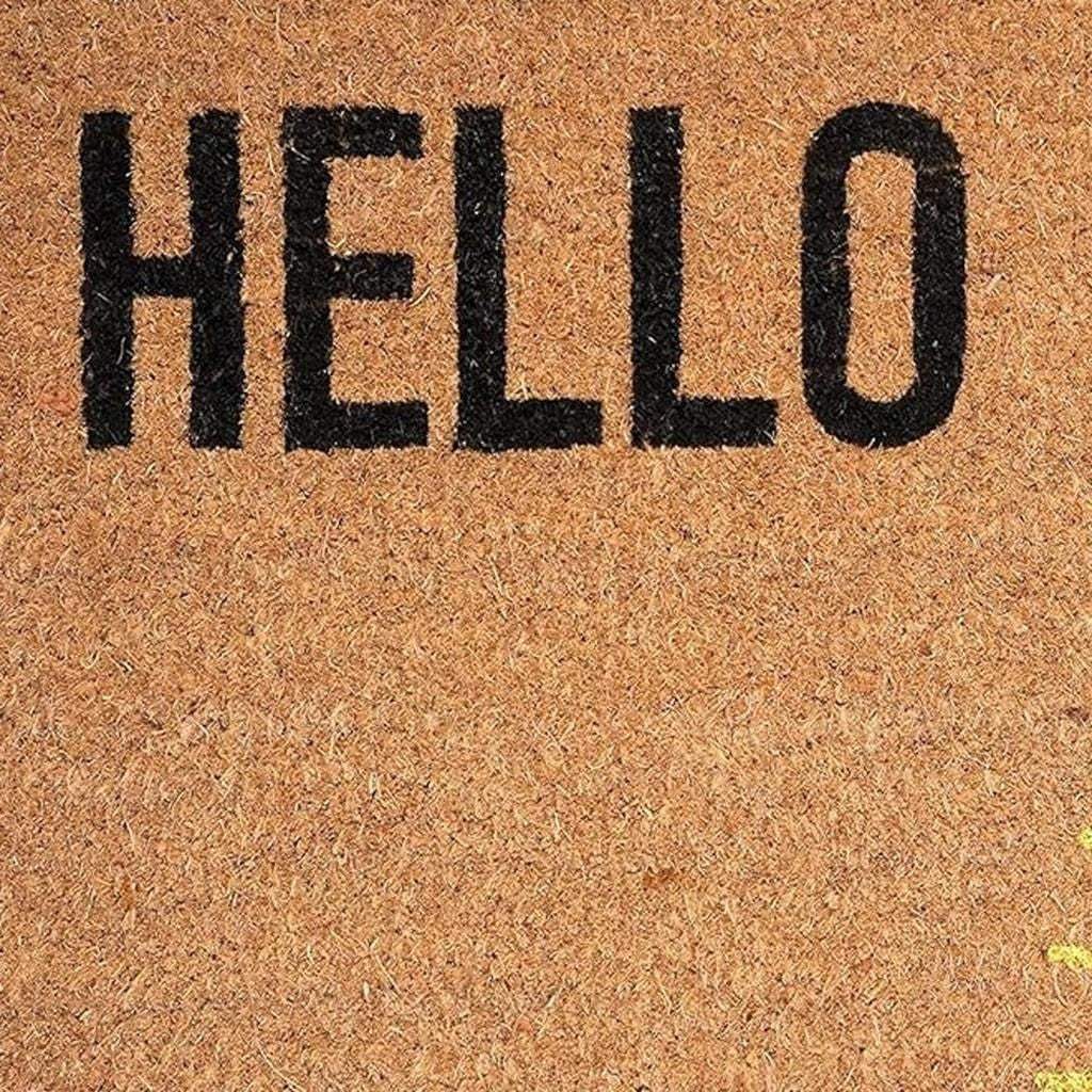 17" X 29" Brown Yellow And Black Sunny Hello Outdoor Coir Door Mat - Homeroots - Flyclothing LLC