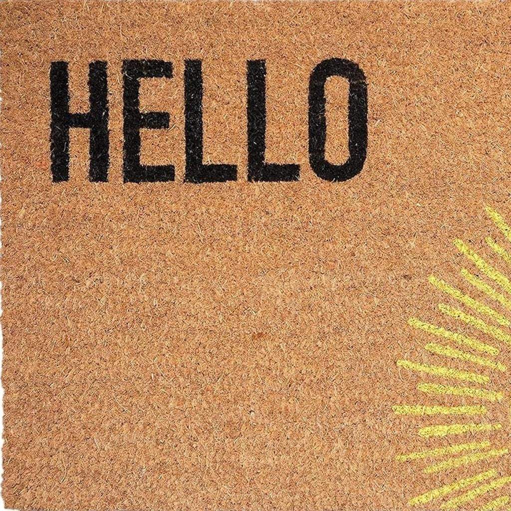 17" X 29" Brown Yellow And Black Sunny Hello Outdoor Coir Door Mat - Homeroots - Flyclothing LLC
