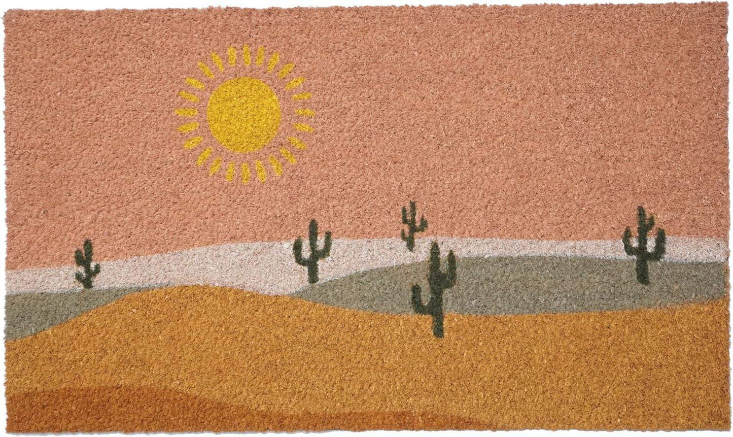 17" X 29" Brown Orange And Yellow Cactus Outdoor Coir Door Mat - Homeroots - Flyclothing LLC