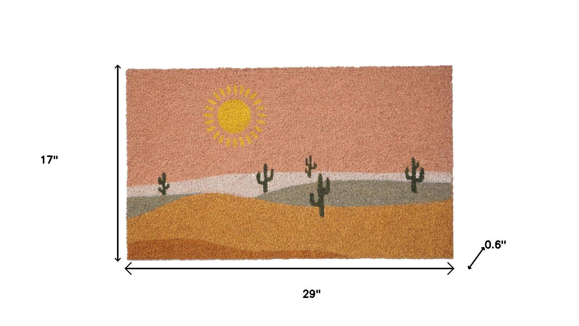 17" X 29" Brown Orange And Yellow Cactus Outdoor Coir Door Mat - Homeroots - Flyclothing LLC