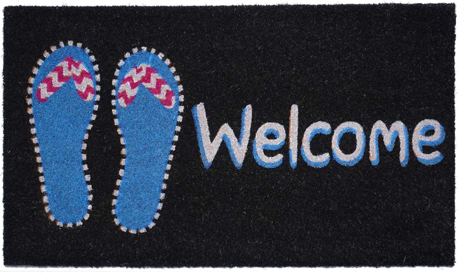 17" X 29" Black And Blue Flip Flop Welcome Outdoor Coir Door Mat - Homeroots - Flyclothing LLC