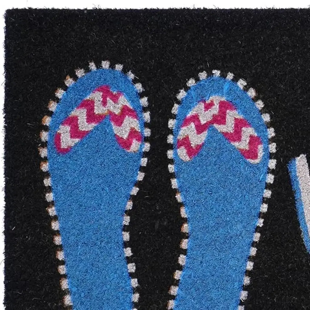 17" X 29" Black And Blue Flip Flop Welcome Outdoor Coir Door Mat - Homeroots - Flyclothing LLC