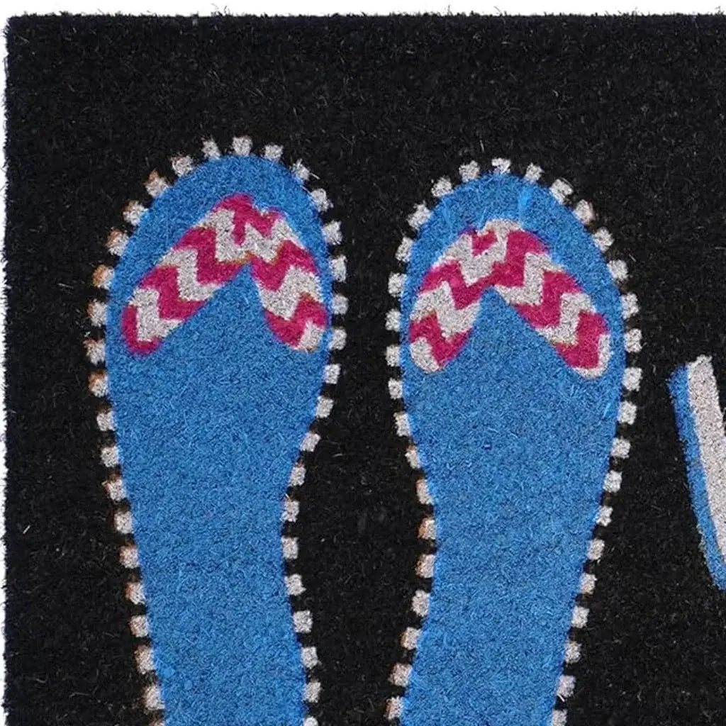17" X 29" Black And Blue Flip Flop Welcome Outdoor Coir Door Mat - Homeroots - Flyclothing LLC