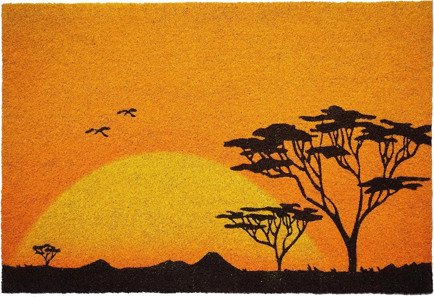 24" X 36" Orange Yellow And Black Sunrise Trees Outdoor Coir Door Mat - Homeroots - Flyclothing LLC