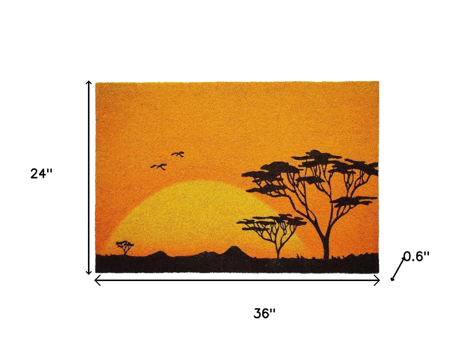 24" X 36" Orange Yellow And Black Sunrise Trees Outdoor Coir Door Mat - Homeroots - Flyclothing LLC