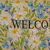 18" X 30" Brown Light Blue And Green Floral Welcome Outdoor Coir Door Mat - Homeroots - Flyclothing LLC