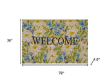 36" X 72" Brown Light Blue And Green Floral Welcome Outdoor Coir Door Mat - Homeroots - Flyclothing LLC