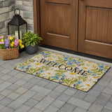 36" X 72" Brown Light Blue And Green Floral Welcome Outdoor Coir Door Mat - Homeroots - Flyclothing LLC