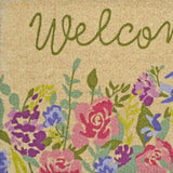 18" X 30" Brown Green And Pink Floral Welcome Outdoor Coir Door Mat - Homeroots - Flyclothing LLC