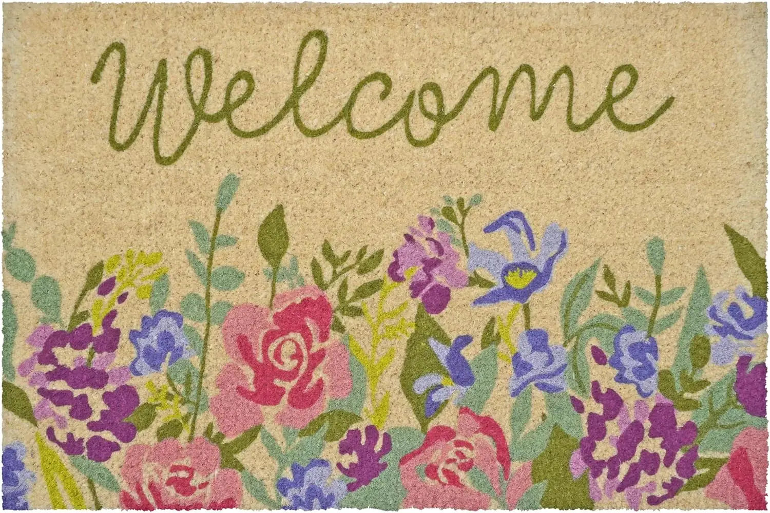 24" X 36" Brown Green And Pink Floral Welcome Outdoor Coir Door Mat - Homeroots - Flyclothing LLC