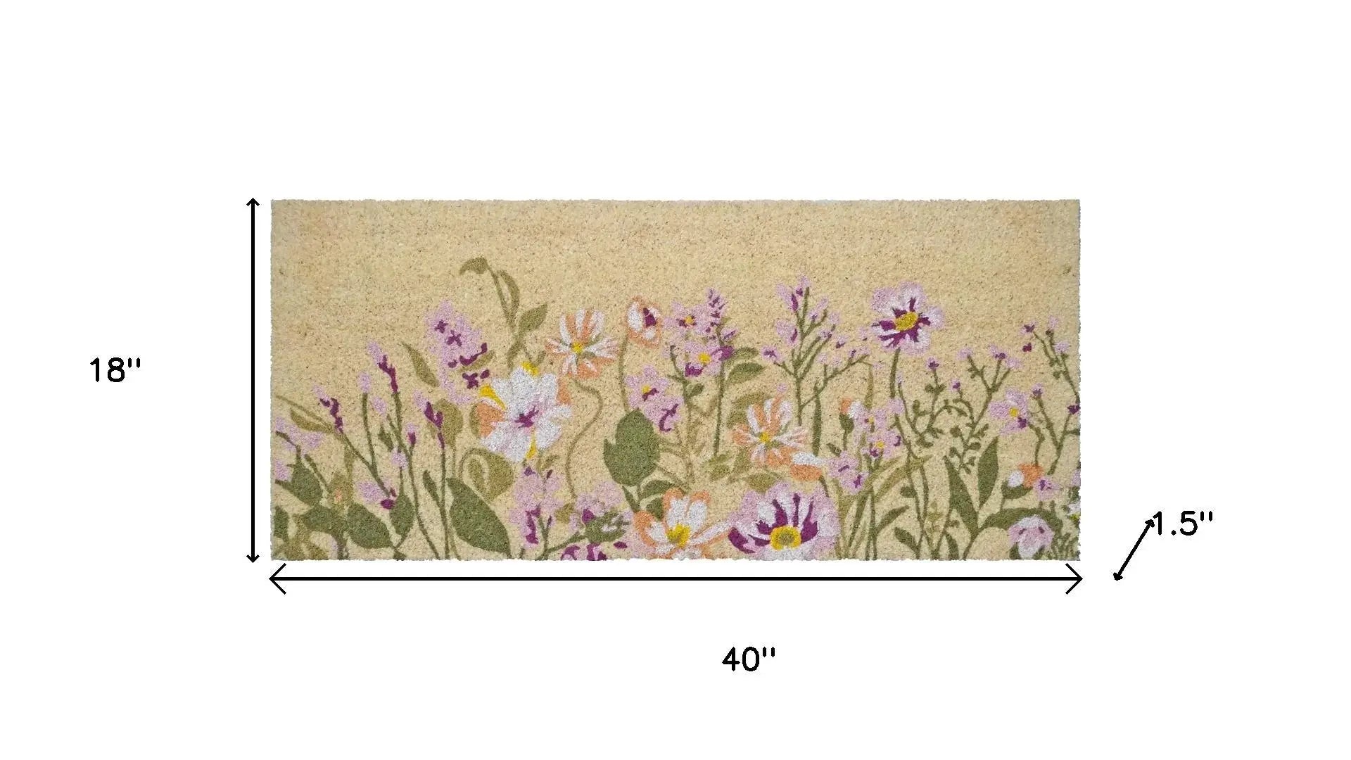 18" X 40" Brown Green And Purple Floral Outdoor Coir Door Mat - Homeroots - Flyclothing LLC