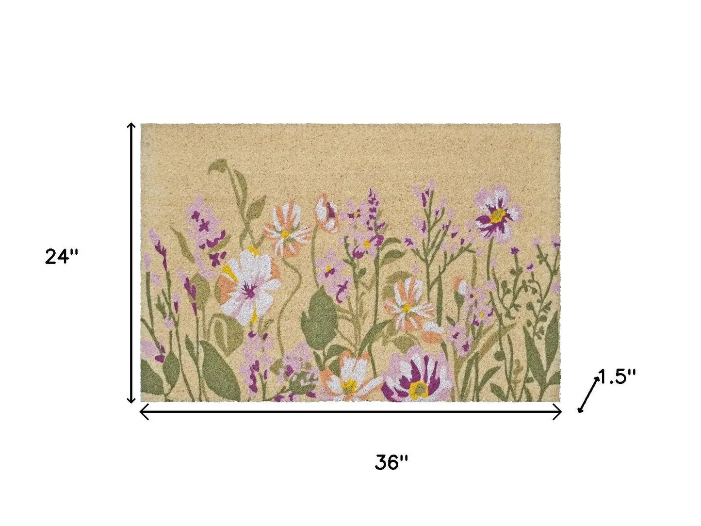 24" X 36" Brown Green And Purple Floral Outdoor Coir Door Mat - Homeroots - Flyclothing LLC