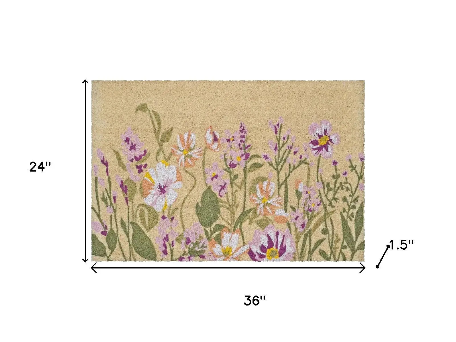 24" X 36" Brown Green And Purple Floral Outdoor Coir Door Mat - Homeroots - Flyclothing LLC
