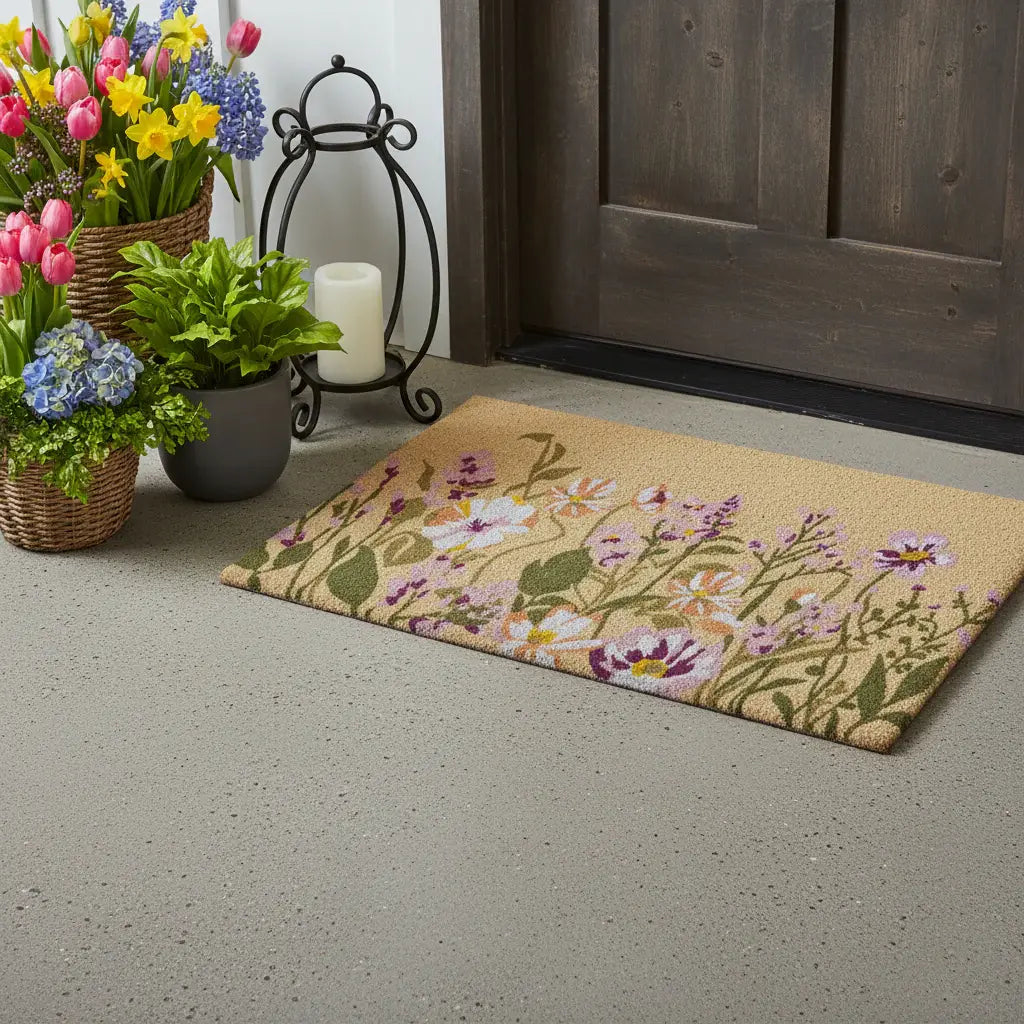 24" X 36" Brown Green And Purple Floral Outdoor Coir Door Mat - Homeroots - Flyclothing LLC