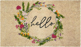 18" X 30" Brown Green And Black Floral Hello Outdoor Coir Door Mat - Homeroots - Flyclothing LLC