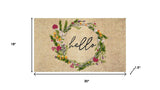 18" X 30" Brown Green And Black Floral Hello Outdoor Coir Door Mat - Homeroots - Flyclothing LLC