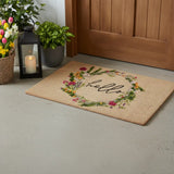 18" X 30" Brown Green And Black Floral Hello Outdoor Coir Door Mat - Homeroots - Flyclothing LLC