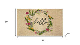 24" X 36" Brown Green And Black Floral Hello Outdoor Coir Door Mat - Homeroots - Flyclothing LLC