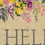 18" X 30" Brown Gray And Purple Floral Hello Outdoor Coir Door Mat - Homeroots - Flyclothing LLC
