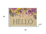 18" X 30" Brown Gray And Purple Floral Hello Outdoor Coir Door Mat - Homeroots - Flyclothing LLC