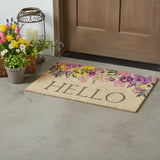 18" X 30" Brown Gray And Purple Floral Hello Outdoor Coir Door Mat - Homeroots - Flyclothing LLC