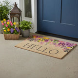 24" X 36" Brown Gray And Purple Floral Hello Outdoor Coir Door Mat - Homeroots - Flyclothing LLC