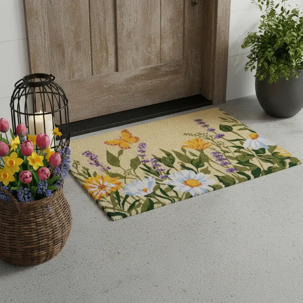 18" X 30" Brown Green And Orange Floral Outdoor Coir Door Mat - Homeroots - Flyclothing LLC